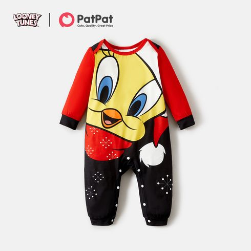 Looney Tunes Family Matching Cartoon Graphic aglan-sleeve Allover Christmas Print Pajamas Sets (Flame Resistant) redblack big image 7