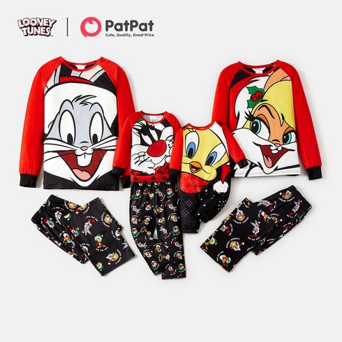Looney Tunes  Family Matching Cartoon Graphic aglan-sleeve Allover Christmas Print Pajamas Sets (Flame Resistant)
