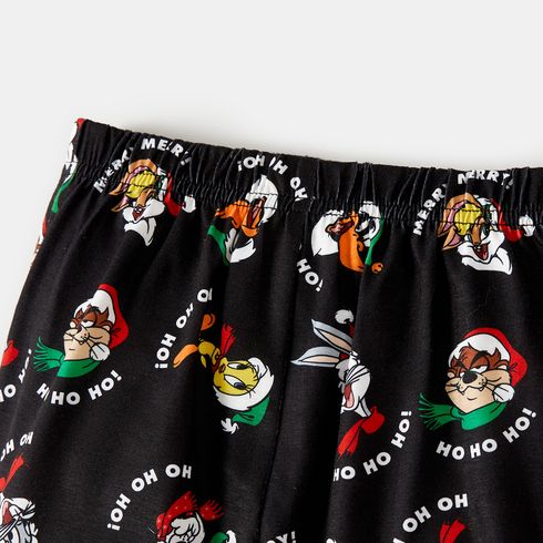Looney Tunes Family Matching Cartoon Graphic aglan-sleeve Allover Christmas Print Pajamas Sets (Flame Resistant) redblack big image 6