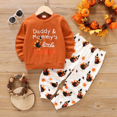 2pcs Toddler Boy Thanksgiving Graphic Cotton Sweatshirt and Pants Set