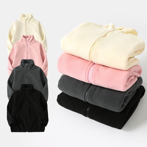 Toddler Girl/Boy Solid Color Stand Collar Fleece Jacket