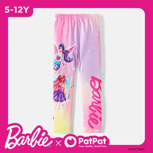 Barbie Kid Girl Character Letter Print Tie Dyed Elasticized Leggings