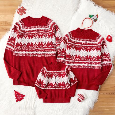 Christmas Family Matching Snowflake Graphic Mock Neck Long-sleeve Knitted Sweater