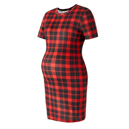 Nursing Plaid Short-sleeve Bodycon Dress