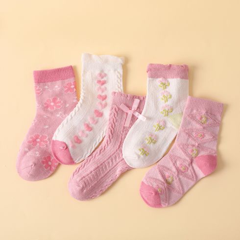 5-pairs Baby / Toddler Floral Print Bow Decor Socks Set