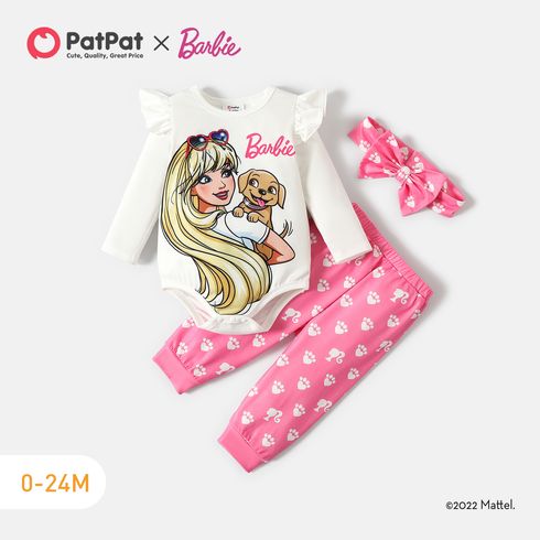 Barbie 3 unidades Bebé Menina Mangas franzidas Bonito Manga comprida Conjunto para bebé