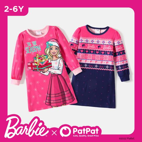 Barbie Toddler Girl Christmas Snowflake Print Long-sleeve Dress