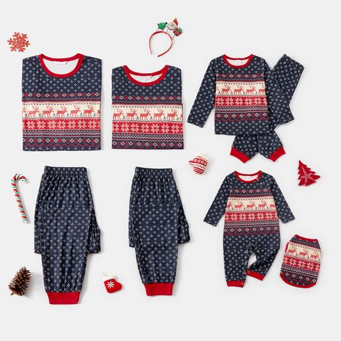 Christmas Family Matching Allover Deer & Snowflake Print Long-sleeve Pajamas Sets (Flame Resistant)