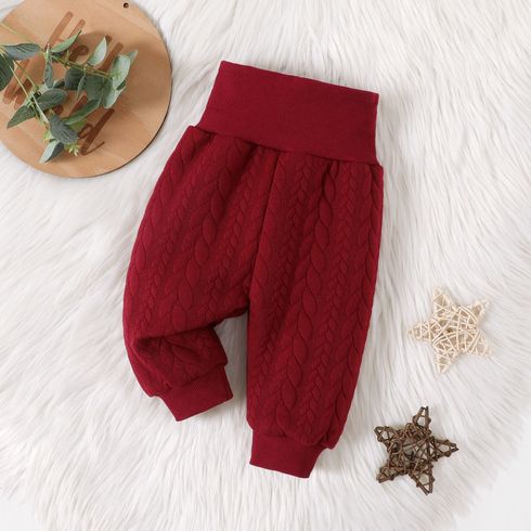 Baby Girl Solid Textured Thickened Thermal High Waist Pants