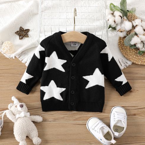Baby Boy/Girl Allover Stars Pattern Black Long-sleeve Knitted Cardigan Sweater