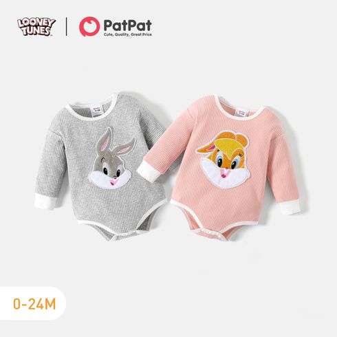 Looney Tunes Baby Boy/Girl Animal Embroidered Long-sleeve Rib Knit Romper