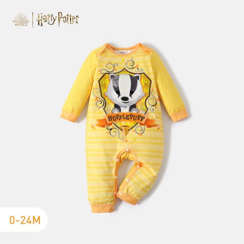 Harry Potter Baby Boy/Girl Stars Print Long-sleeve Spliced Graphic Striped Jumpsuit LightYellow big image 1