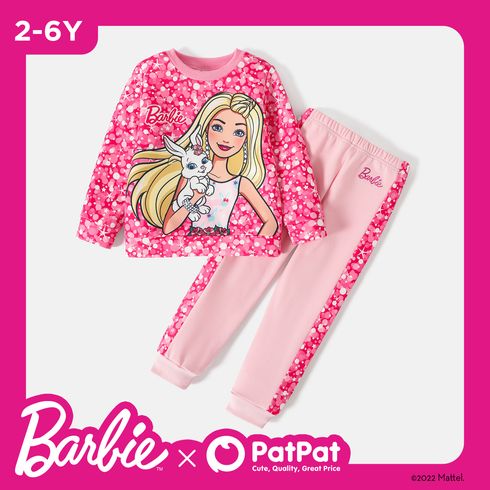 Barbie 2pcs Toddler Girl Stars Bubble Print Pink Sweatshirt and Cotton Pants Set