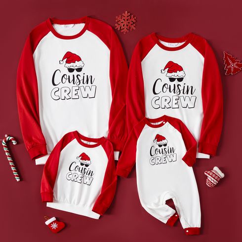 Christmas Family Matching Santa & Letter Print Red Raglan-sleeve Sweatshirts