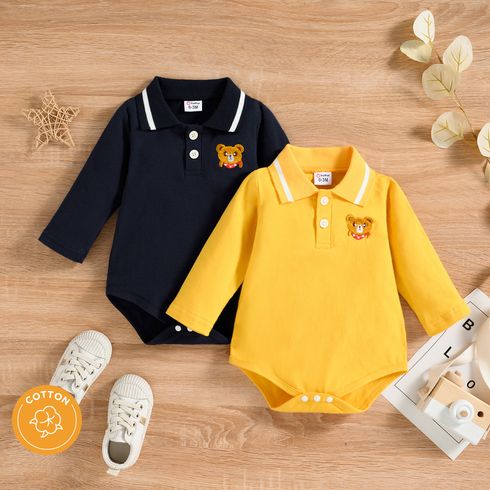 Bebé Menino Gola de polo Urso Casual Manga comprida Macacão curto
