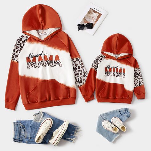 Mommy and Me Leopard Letter Print Colorblock Long-sleeve Hoodies