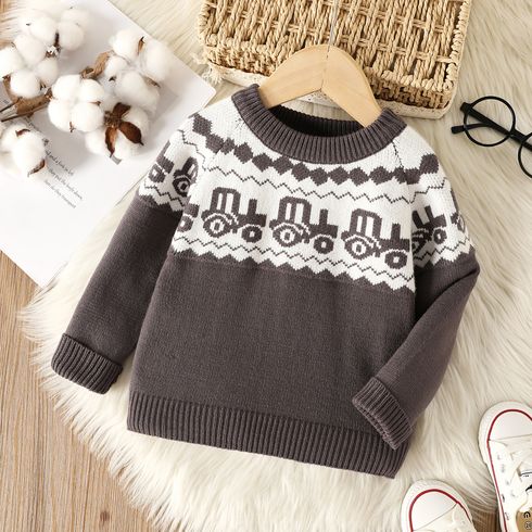 Toddler Boy Playful Vehicle Pattern Colorblock Sweater
