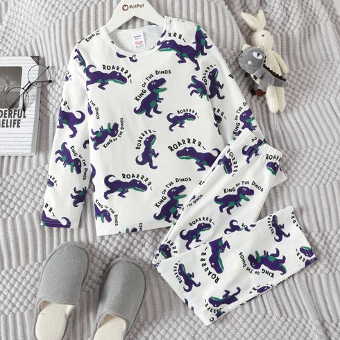 2pcs Kid Boy Dinosaur Print Long-sleeve Tee and Pants Pajamas Sleepwear Set