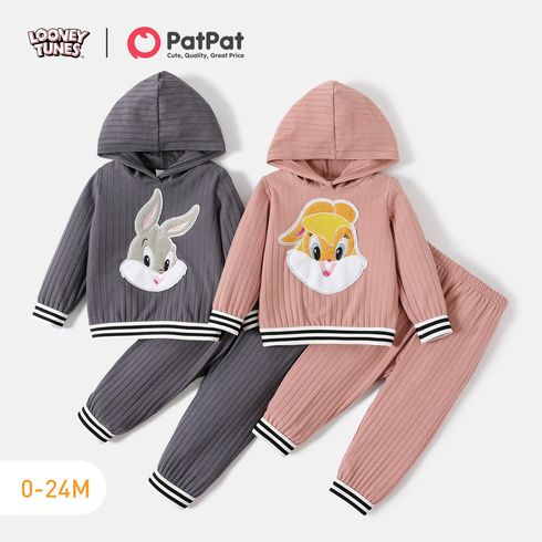 Looney Tunes 2pcs Baby Boy/Girl Animal Graphic Long-sleeve Ribbed Hoodie and Sweatpants Set