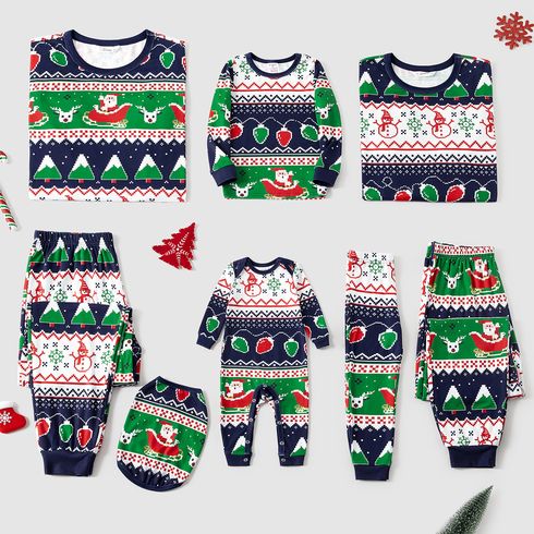 Christmas Family Matching Allover Print Long-sleeve Snug Fit Pajamas Sets
