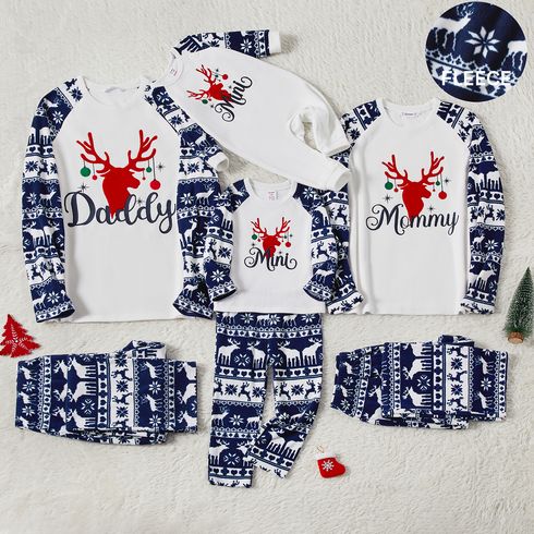 Christmas Family Matching Deer & Letter Graphic Allover Print Raglan-sleeve Thickened Polar Fleece Pajamas Sets (Flame Resistant)