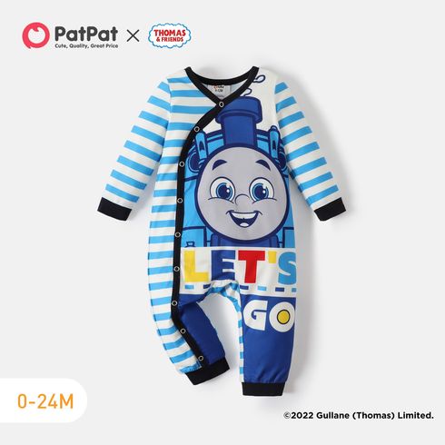 Thomas & Friends Baby Boy/Girl Striped Long-sleeve Graphic Button Jumpsuit