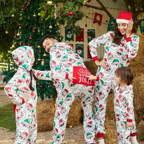 Christmas Family Matching Allover Santa Claus Print Long-sleeve Hooded Zipper Onesies Pajamas (Flame Resistant)