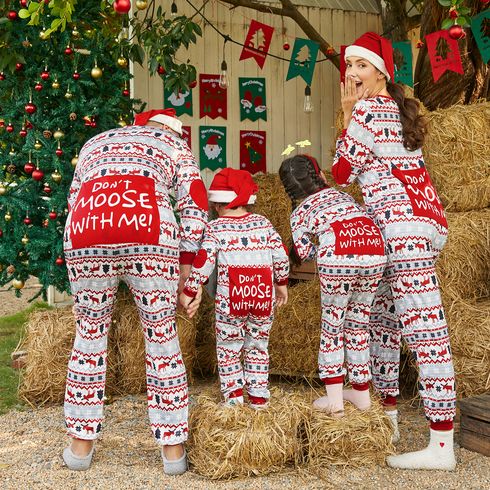 Mosaic DON'T MOOSE WITH ME Family Matching Christmas Pajamas Onesies+Hat（Flame resistant）