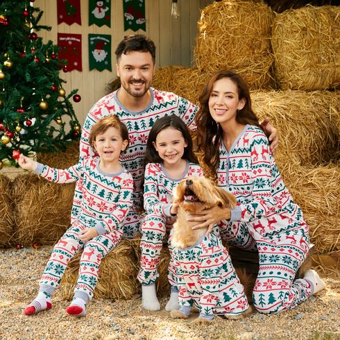 Allover Christmas Print Long-sleeve Family Matching Pajamas Set(Flame Resistant)