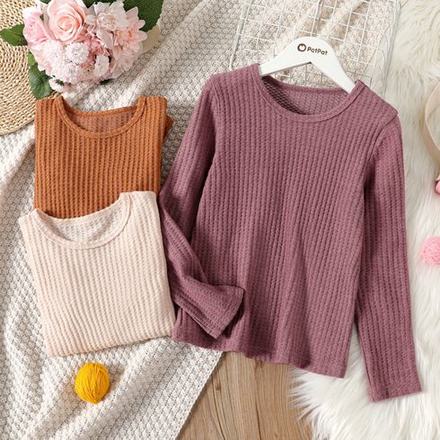 Kid Girl Basic Solid Color Textured Knit Sweater