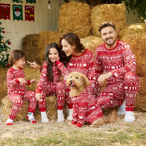 Traditional Christmas Print Family Matching Pajamas Sets（Flame resistant）