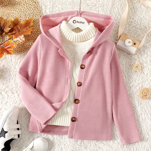 Kid Girl Sweet Button Design Pink Hooded Jacket