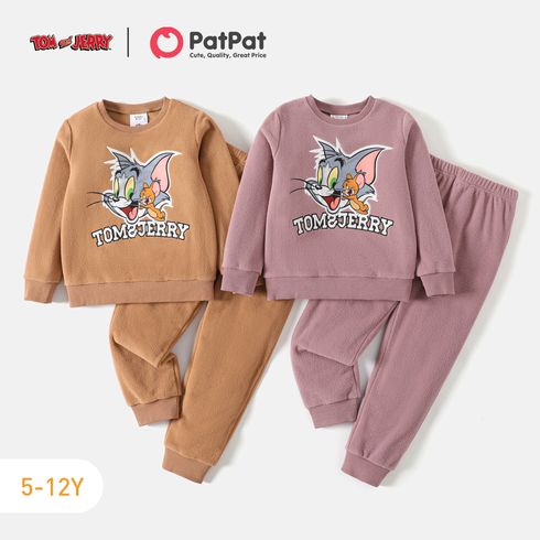 Tom and Jerry 2pcs Kid Girl/Boy Letter Print Fleece Sweatshirt and Elasticized Pants Set