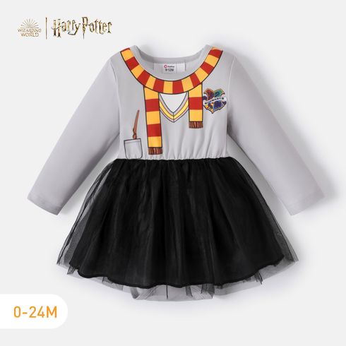 Harry Potter Baby Girl Grey Long-sleeve Graphic Print Spliced Mesh Dress