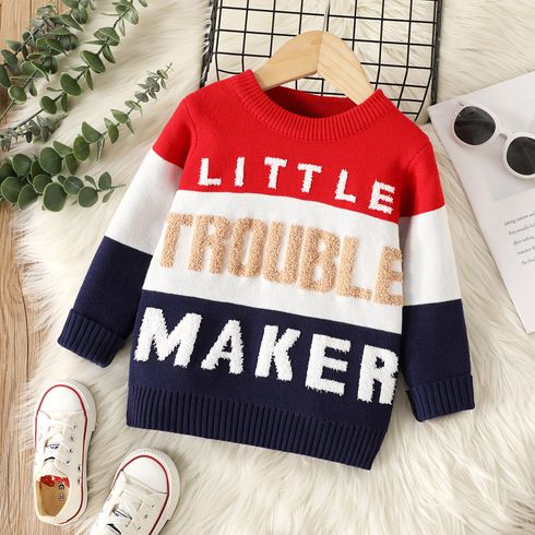 Toddler Boy Trendy Letter Pattern Colorblock Knit Sweater