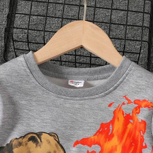 Kid Boy Dinosaur Flame Print Pullover Sweatshirt flowergrey big image 2