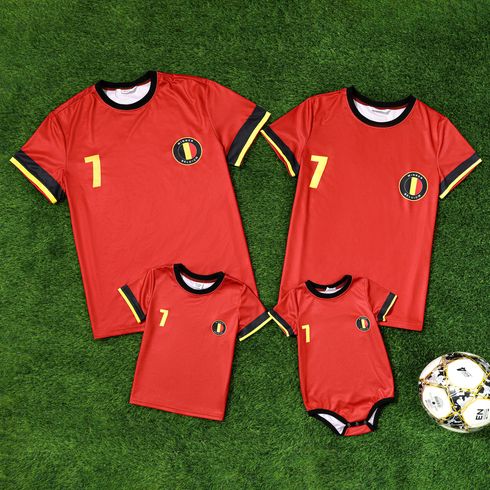Family Matching Red Short-sleeve Graphic Football T-shirts (Belgium)