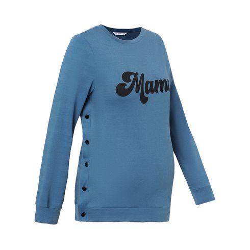 Maternity Letter Graphic Side Button Up Long-sleeve Pullover