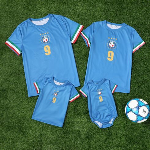 Family Matching Blue Short-sleeve Graphic Football T-shirts (Italy)