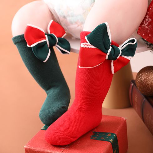 Juego de 2 pares de calcetines navideños con decoración de lazo para bebé