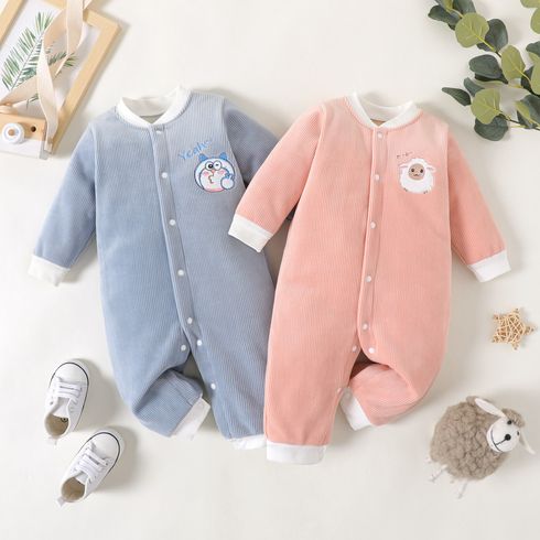 Baby Sheep Or Cat Pattern Applique Corduroy  Long-sleeve Jumpsuit