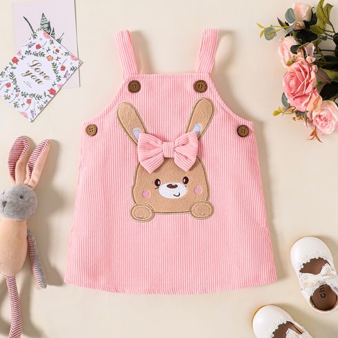 Baby Girl Animal Embroidered Pink Corduroy Overall Dress