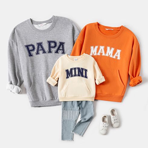 Family Matching Thermal Lined Long-sleeve Letter Print Sweatshirt with Pocket