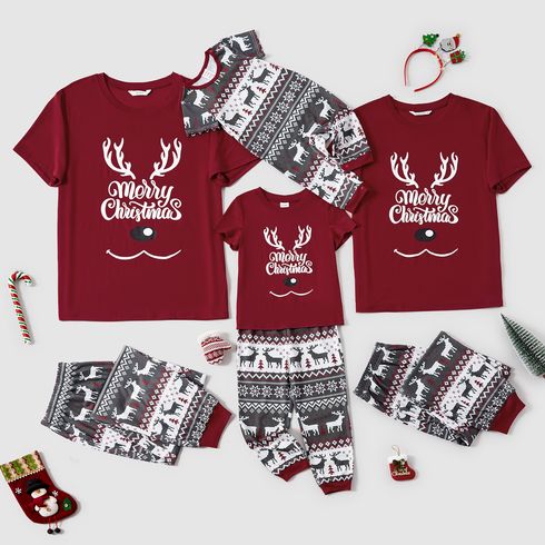 Christmas Family Matching Deer & Letter Print Short-sleeve Pajamas Sets (Flame Resistant)