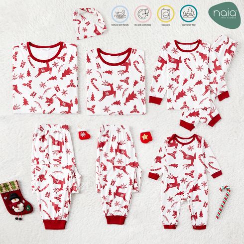 Christmas Family Matching Allover Deer Print Long-sleeve Naia Pajamas Sets (Flame Resistant)