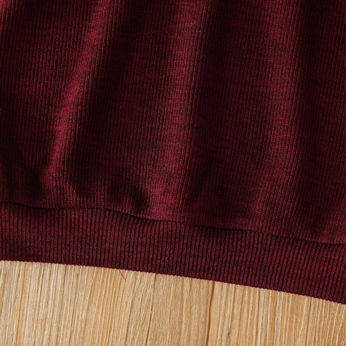 Toddler Girl Solid Color Turtleneck Ribbed Sweater Dress (Belt is not included) Burgundy big image 6