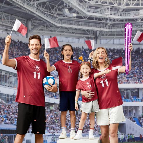 Family Matching Short-sleeve Graphic Red Football T-shirts (Qatar)