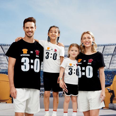 Family Matching Cotton Short-sleeve Graphic Football T-shirts (Netherlands VS Qatar)