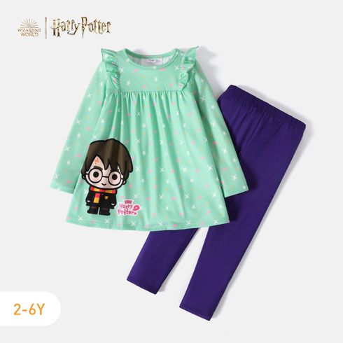 Harry Potter 2pcs Toddler Girl Ruffled Long-sleeve Tee and Elasticized Leggings Set