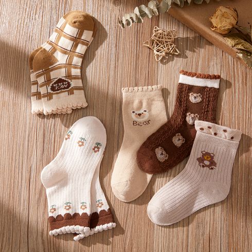 5-pairs Baby / Toddler Cartoon Bear Pattern Crew Socks Set